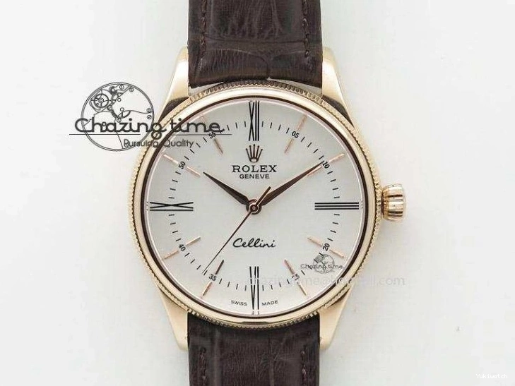 Best Leather Markers Edition Real A3165 Strap Date Brown RG Black Sticks 50519 on Dial Cellini MK 0408